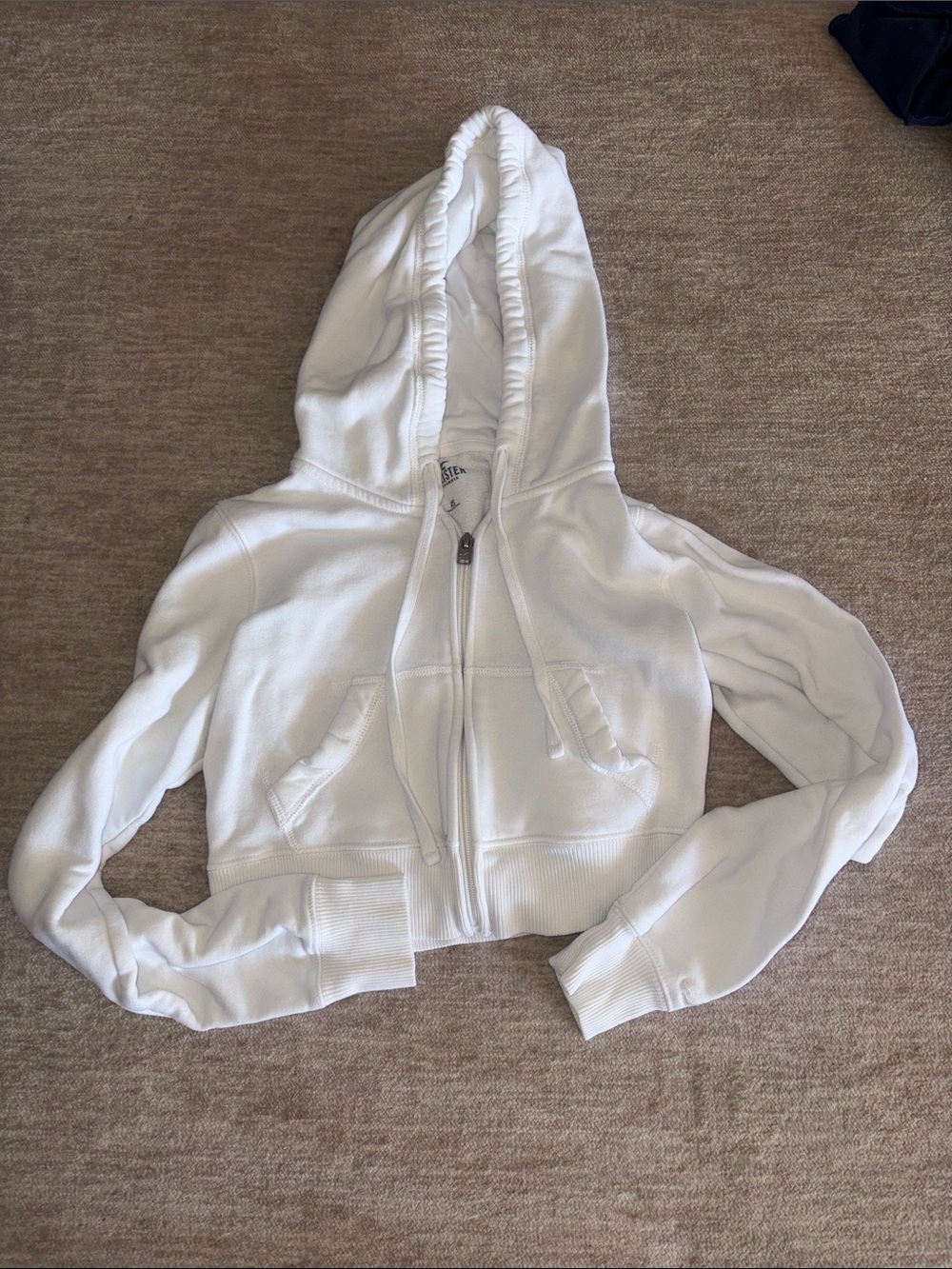 Hollister White Cropped Hooded Zip Jacket